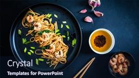  Presentation with asian food - Theme featuring asian-food-noodles-with-prawns background and a wine colored foreground
