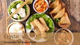  Presentation with dumpling - Cool new theme with asian-food-selection-with-spring backdrop and a coral colored foreground