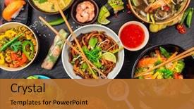  Presentation with asian food - Slide deck with asian food served on black background and a red colored foreground