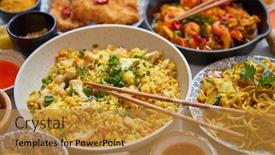  Presentation with oriental food - Audience pleasing slides consisting of asian-food-served-plates-pans backdrop and a gold colored foreground