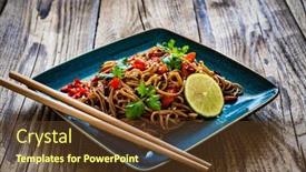  Presentation with asian food - Slide set with asian-food-soba-noodles-stir background and a tawny brown colored foreground
