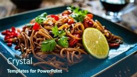  Presentation with asian food - Slide set consisting of asian-food-soba-noodles-stir background and a ocean colored foreground