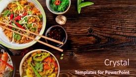  Presentation with asian food - Cool new PPT theme with asian-food-variation-with-many backdrop and a tawny brown colored foreground