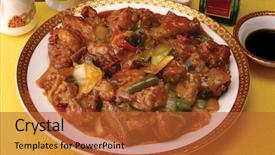  Presentation with asian food - PPT theme consisting of asian food background and a red colored foreground