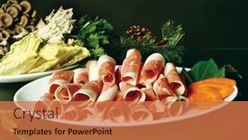  Presentation with asian food - Presentation theme featuring asian food background and a coral colored foreground