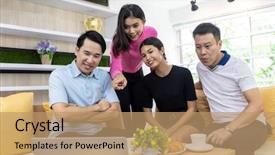  Presentation with retail - PPT theme featuring asian freelance working meeting background and a  colored foreground