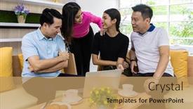  Presentation with discussion - Amazing theme having asian-freelance-working-meeting backdrop and a coral colored foreground