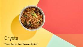  Presentation with vibrant blue - PPT layouts consisting of asian-fried-buckwheat-noodles background and a yellow colored foreground