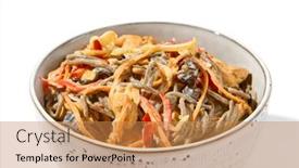  Presentation with japanese style - Presentation theme having asian-fried-buckwheat-noodles background and a coral colored foreground
