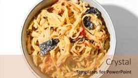  Presentation with fried chicken - PPT layouts featuring asian-fried-noodles-with-chicken background and a gold colored foreground