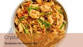  Presentation with asian noodle soup in a - Presentation theme enhanced with asian-fried-noodles-with-chicken background and a gold colored foreground