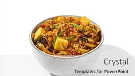  Presentation with white cheese - Slide set consisting of asian-fried-noodles-with-tofu background and a light gray colored foreground