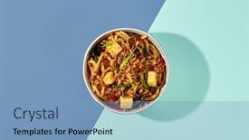  Presentation with vegetarian - Presentation theme having asian-fried-noodles-with-tofu background and a teal colored foreground