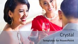  Presentation with fancy - Beautiful PPT theme featuring asian friends drinking wine in fancy bar backdrop and a light blue colored foreground