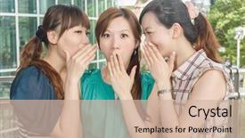  Presentation with wind energy close up portrait - Beautiful theme featuring asian friends' whisper closeup portrait backdrop and a  colored foreground