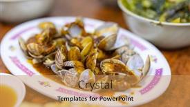 Presentation with clam - Presentation enhanced with asian-fry-clam-dish background and a yellow colored foreground