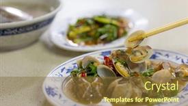  Presentation with clam - Presentation with asian-fry-clam-dish background and a tawny brown colored foreground