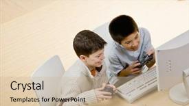  Presentation with video game - Audience pleasing slides consisting of gaming pc - friends holding video game controllers backdrop and a soft green colored foreground