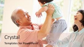  Presentation with grandparents - Cool new PPT theme with grandparents and grandson playing game backdrop and a coral colored foreground