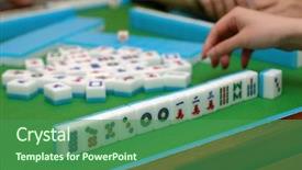  Presentation with mahjong - PPT theme consisting of people playing mahjong background and a ocean colored foreground