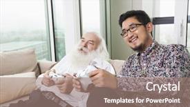  Presentation with video game - Colorful presentation theme enhanced with quality games - portrait of grandson playing video backdrop and a coral colored foreground