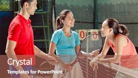  Presentation with three - Colorful theme enhanced with indonesian - three young cheerful players backdrop and a coral colored foreground