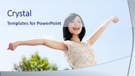  Presentation with sky blue - Amazing PPT layouts having asian girl - beautiful young woman outdoors backdrop and a sky blue colored foreground