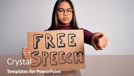  Presentation with free speech - Slide set featuring asian-girl-asking-for-rights background and a coral colored foreground