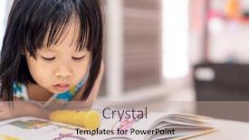  Presentation with home schooling - Slide deck with asian-girl-child-reading-interactive background and a coral colored foreground