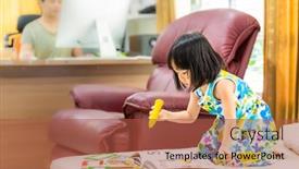  Presentation with home schooling - Colorful PPT theme enhanced with asian-girl-child-reading-interactive backdrop and a red colored foreground