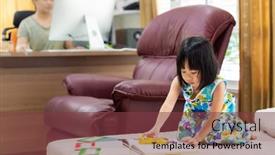  Presentation with home schooling - PPT theme featuring asian-girl-child-reading-interactive background and a tawny brown colored foreground