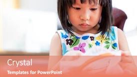  Presentation with home schooling - Slide set having asian-girl-child-sewing background and a coral colored foreground