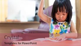 Presentation with home schooling - Cool new slide set with asian-girl-child-sewing backdrop and a coral colored foreground