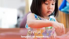  Presentation with home schooling - Presentation theme having asian-girl-child-sewing background and a coral colored foreground