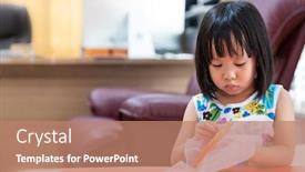  Presentation with home schooling - Colorful theme enhanced with asian-girl-child-sewing backdrop and a coral colored foreground