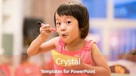  Presentation with little asian girl receiving vaccination - PPT layouts consisting of asian girl eating with spoon background and a coral colored foreground