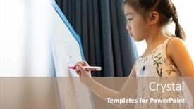  Presentation with home schooling - Slide set enhanced with asian-girl-elementary-student-drawing background and a coral colored foreground