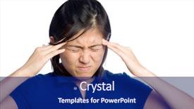  Presentation with headache - Colorful PPT theme enhanced with asian-girl-has-headache backdrop and a navy blue colored foreground