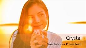  Presentation with morning sunrise - Presentation theme with asian girl home comfort lifestyle background and a gold colored foreground