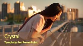  Presentation with railing - Beautiful slide set featuring asian girl in sunglasses leaning backdrop and a tawny brown colored foreground