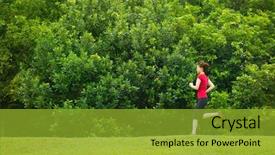  Presentation with park - Slide set enhanced with asian girl jogging at outdoor background and a  colored foreground