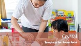  Presentation with home schooling - Audience pleasing PPT theme consisting of asian-girl-kid-playing-toy backdrop and a coral colored foreground