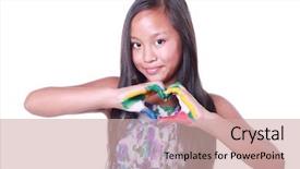  Presentation with hands heart - Cool new presentation theme with asian girl showing a heart backdrop and a soft green colored foreground