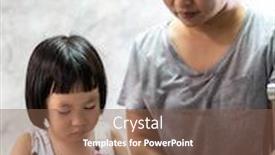  Presentation with tableware - Slide set consisting of asian-girl-washing-dish background and a tawny brown colored foreground