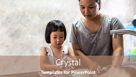  Presentation with tableware - Slide deck having asian-girl-washing-dish background and a coral colored foreground