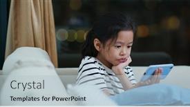  Presentation with mobile home - Theme enhanced with korean drama - asian girl watch on mobile background and a light blue colored foreground