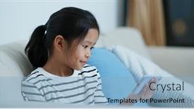  Presentation with smart home - Colorful presentation theme enhanced with asian-girl-watch-on-smart backdrop and a light blue colored foreground