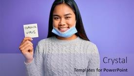  Presentation with alert - Colorful slide deck enhanced with asian-girl-wearing-medical-mask backdrop and a light blue colored foreground