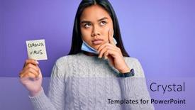  Presentation with medical face mask - PPT theme enhanced with asian-girl-wearing-medical-mask background and a light blue colored foreground