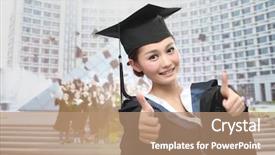  Presentation with asian ghosts - Amazing PPT theme having asian graduate with big thumb backdrop and a  colored foreground